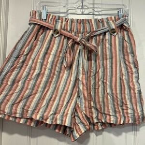 American Eagle Pastel Striped Linen Shorts with Belt